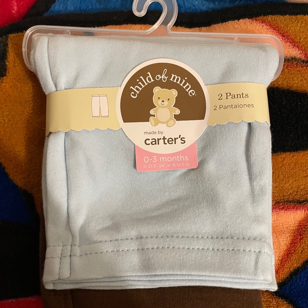 NWT Carters Boys Brown Blue Pants 2 Pack Set Size 0-3 Months Baby/Infant